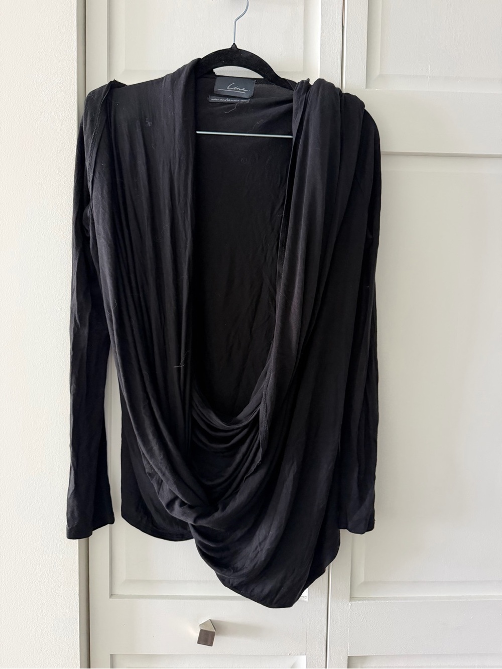 Line Knitwear Black Convertible Drape Cowl Neck Cardigan Top M